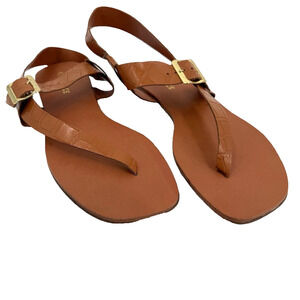Constance Womens Size 7 Brown Croc Embossed Thong Sandals Ankle Strap Flat